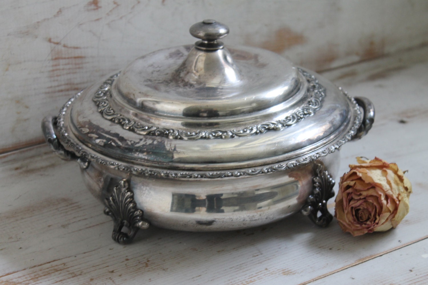 Ornate Silver Serving Dish With Lid