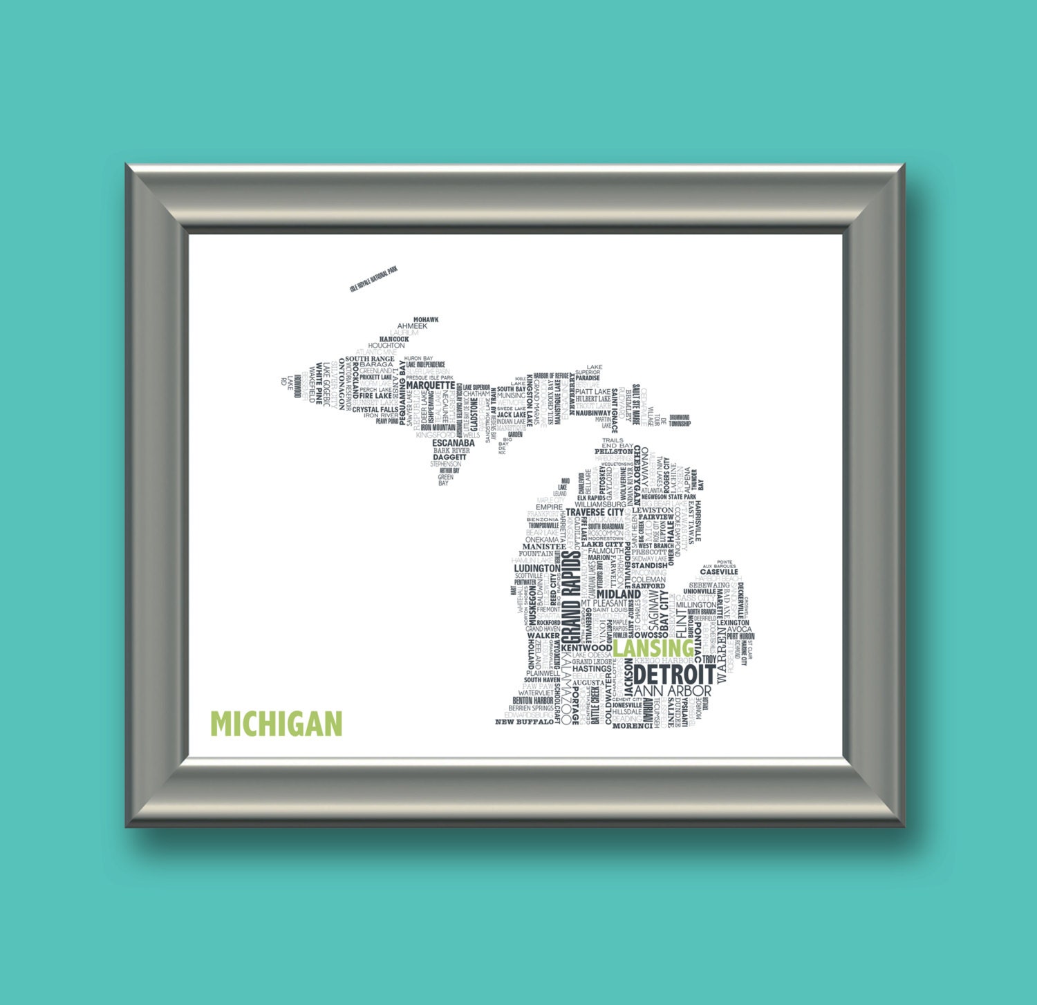 Michigan Typography Map 8x10 Print