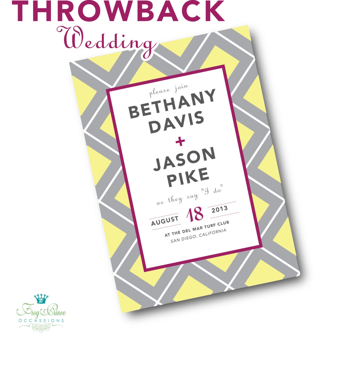 Modern Throwback Plaid Yellow Fuchsia Square Pattern Wedding Party Printable Invitation