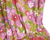 Mod Floral Curtains in Pinks, Greens, Fuschia and Red Flowers Pinch Pleat Drapes Panels 1960s 1970s Retro Bedroom Decor