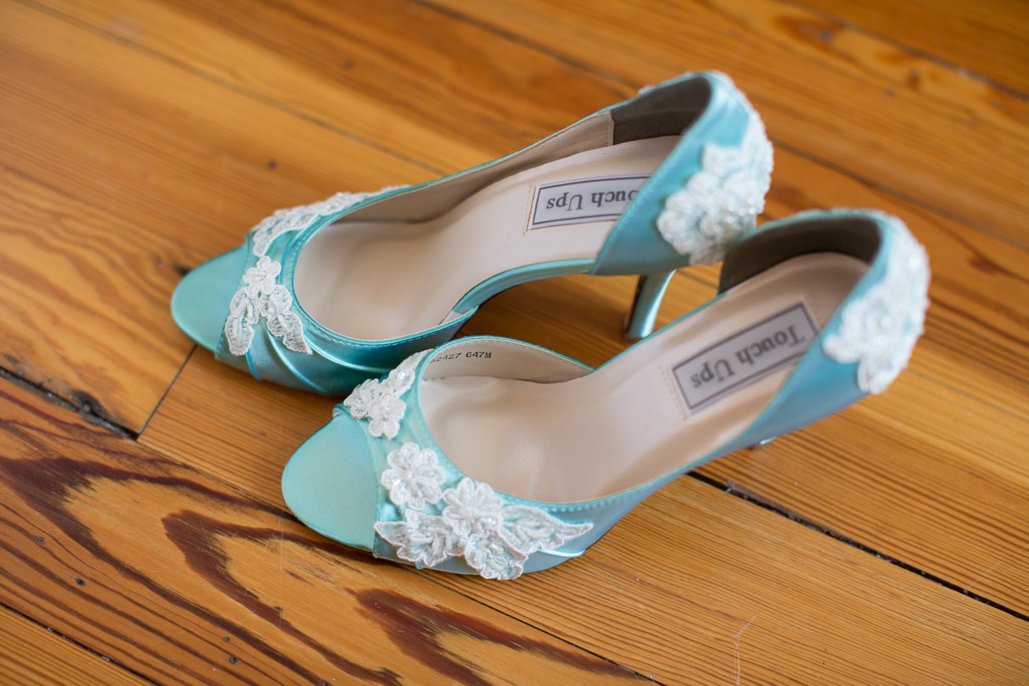 SALE Something Blue lace wedding shoes embellished with floral French lace beads and pearls