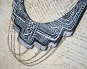leather bib statement necklace - hand crafted bib style necklace - tribal geometric - eco friendly