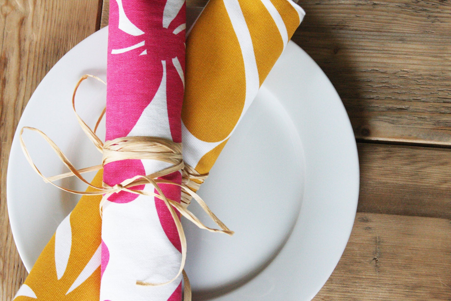 Reversible Placemats - Summer Entertaining with Floral Pink and Yellow Orange - Set of 2 - FREE US SHIPPING - toocutecustomcrafts