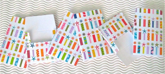 12 teeny tiny miniature square rainbow birthday candle mini envelope note card sets stationery party favors weddings guest book table number