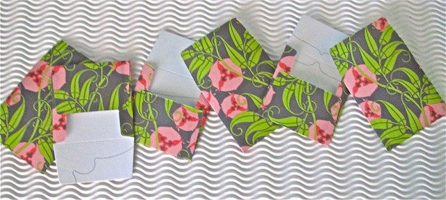 12 teeny tiny miniature square green grey pink flower mini envelope note card sets stationery party favors weddings guest book table number