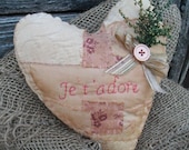 Valentine's Day, Heart Pillow, Primitive, Pink,  Mothers Day, Shelf Sitter, Tuck