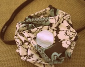 Brown and Teal Ruffle Flower Elastic Headband