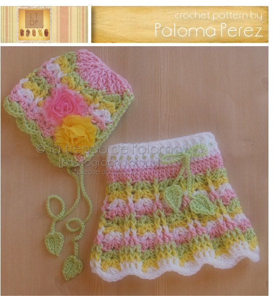 INSTANT DOWNLOAD - Crochet pattern set includes patterns for Primavera Bonnet and Primavera Skirt