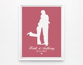 Personalized Couples Silhouette Art, Anniversary Wedding Gift 8x10 Art Print