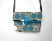 Foldover Cross body bag Blue Big Polka Dots Leather Strap