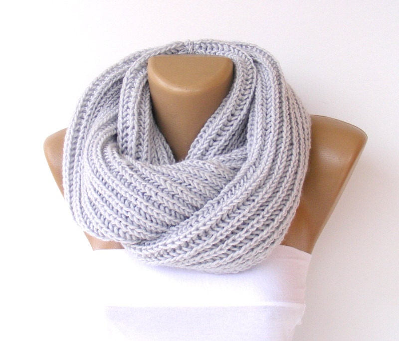 women knitted infinity scarf  Block Infinity Scarf, Neck Warmer. LONG scarf, ice blue Crochet Infinity