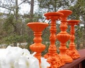 On Sale....Orange Wedding 4 Piece Candle Holder Set-11.5" down to 8"