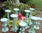 Custom Colors, Candle Holder Lot- 9 in Sweet Mint Green -12" down to 8"