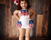 Baby Romper - 4th of July Romper - baby 4th of july outfit - Baby Sunsuit - Bubble Romper - Ruffle Bottom - Girls 4th of July Outfit