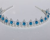 Turquoise Blue Crystal and Pearl Tiara