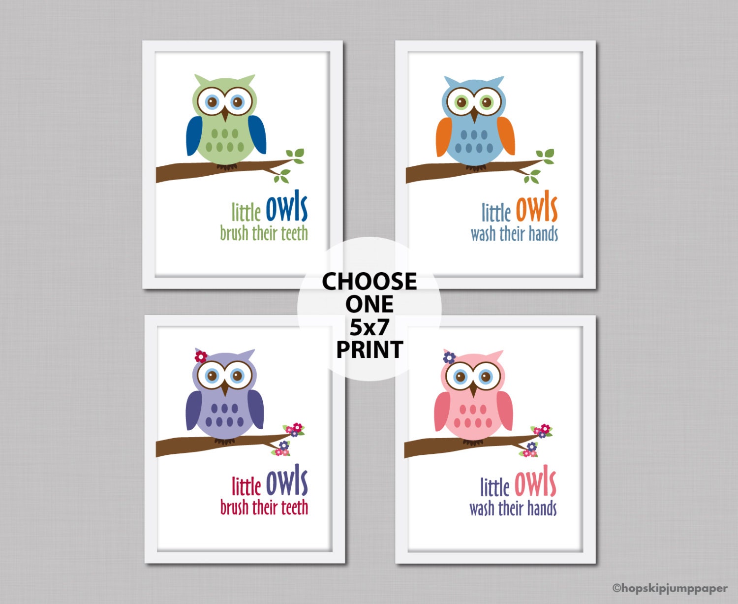 Owl Bathroom Decor, One Art Print, One 5x7, Unframed