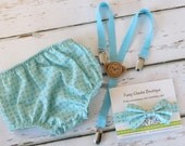 Baby Boy / Toddler Photo Outfit in Gray Sky Blue and White with dipaer cover tie and suspenders