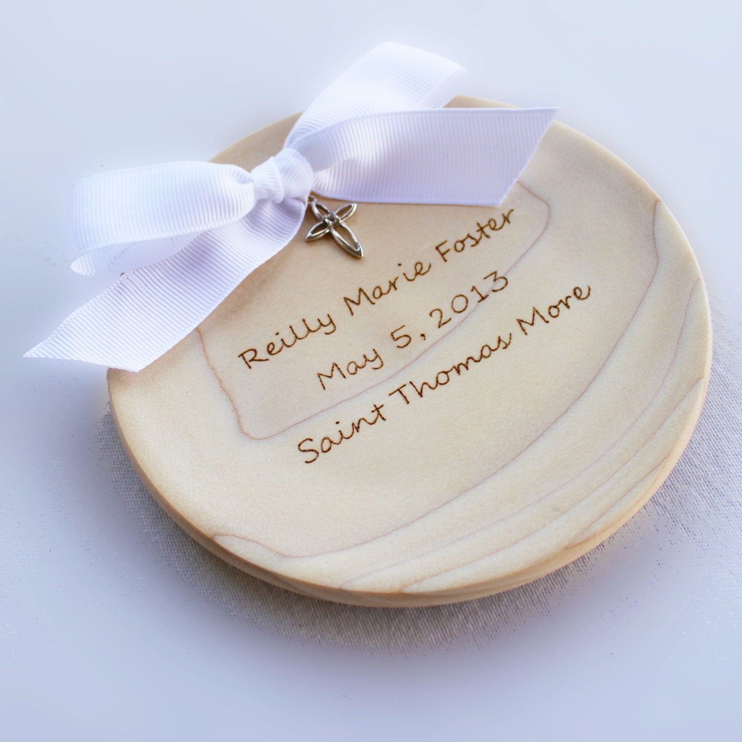 Godmother Gift Baptism Gift Christening Gift Dedication Gift Personalized Baptism Wood Bowl with white ribbon and cross