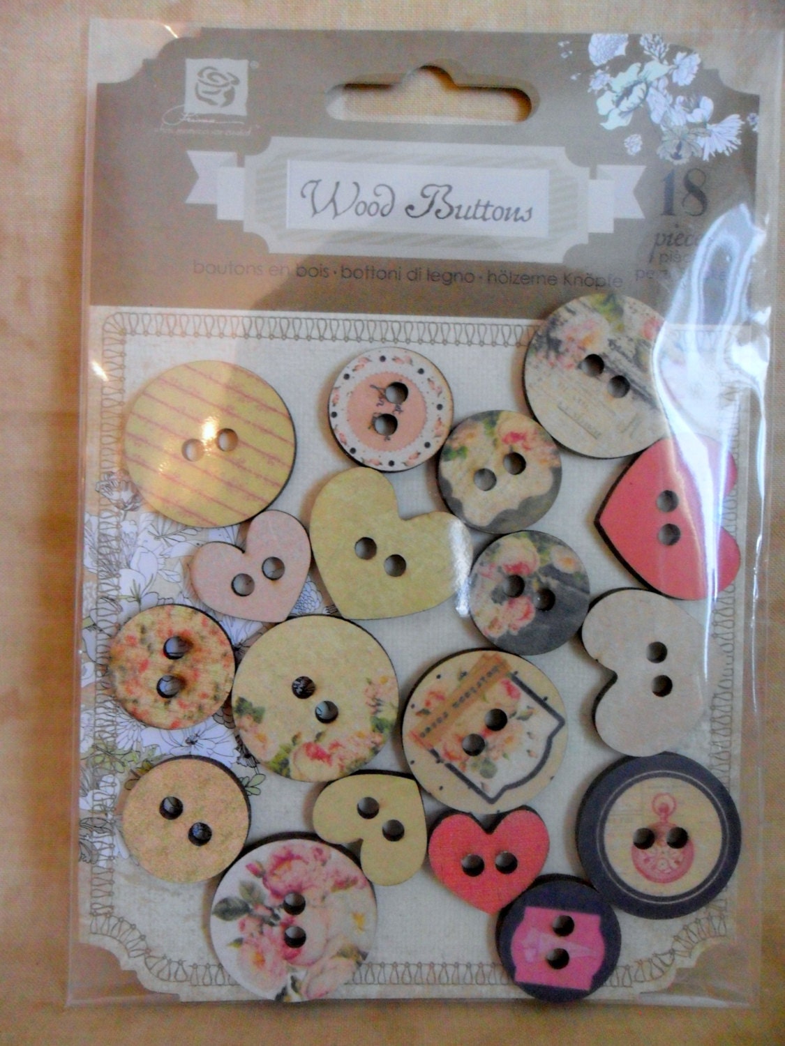 Tea Thyme Wood Buttons Embellishments by Prima-FREE SHIPPING