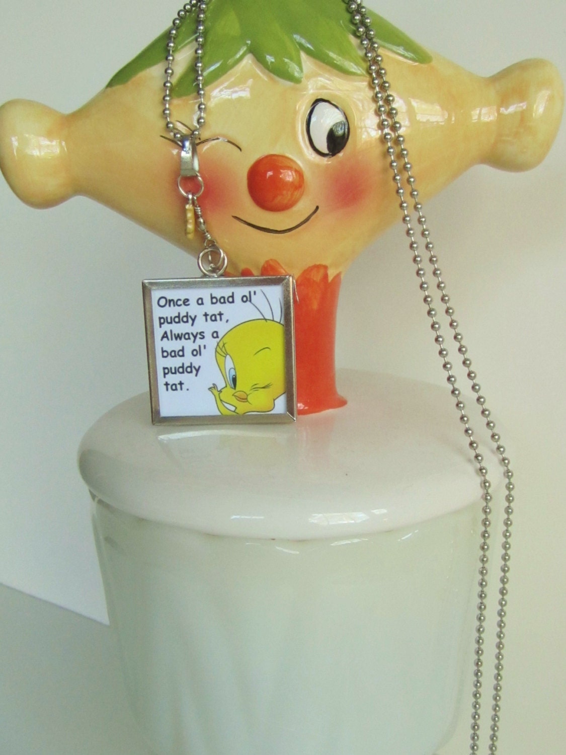 Reversible Retro Cartoon Sylverster and Tweety Bird Humorous Pendant