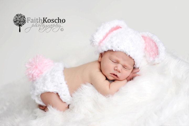 PDF PATTERN Floppy Ears Fuzzy Bunny Hat And Diaper Cover Newborn 0-3 and 3-6 Months Instant Download