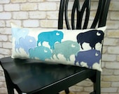 Buffalo Pride Shades of Blue Wool Felt Throw Pillow in Ivory Cotton