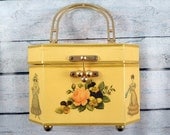 Vintage Golden Yellow Wood Box Victorian Themed Handbag