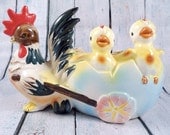 Vintage Fine Quality A Japan Rooster & Chicks Planter