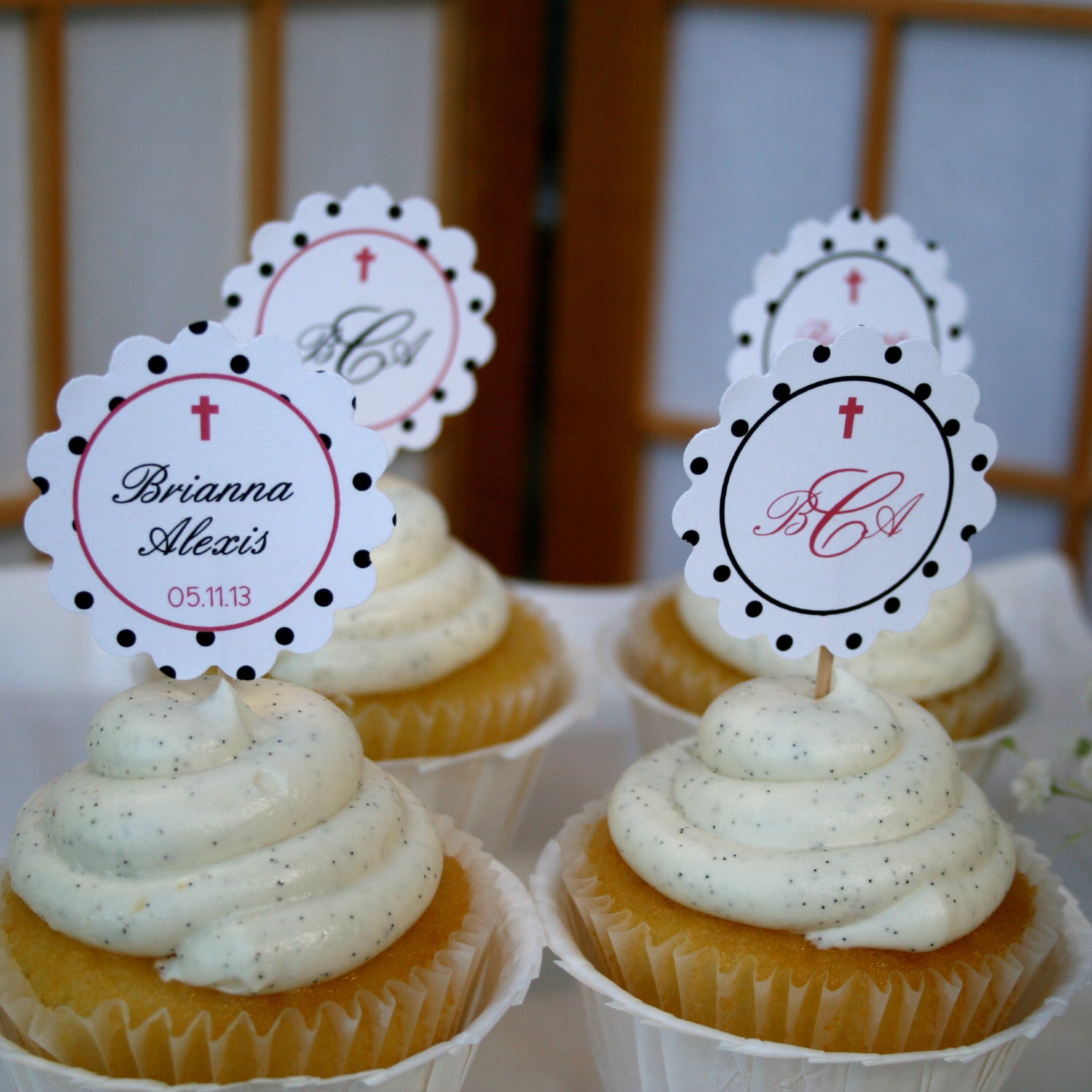 Magenta Baptism, Communion or Christening- Personalized Cupcake Toppers- Print your own Il_170x135