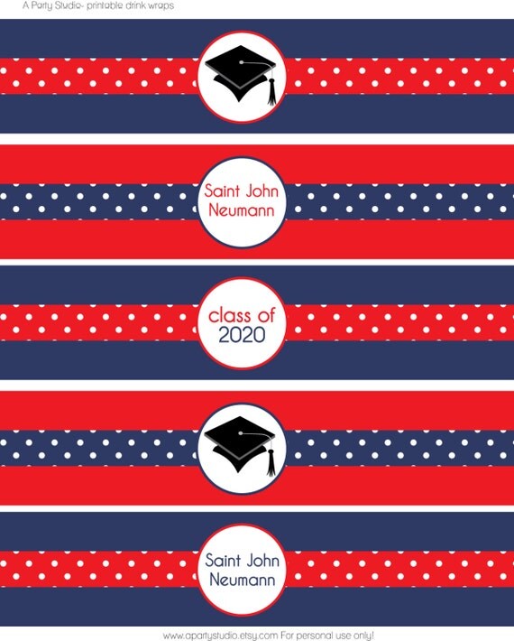 Graduation water bottle wrappers- your school's colors- you print Il_570xn