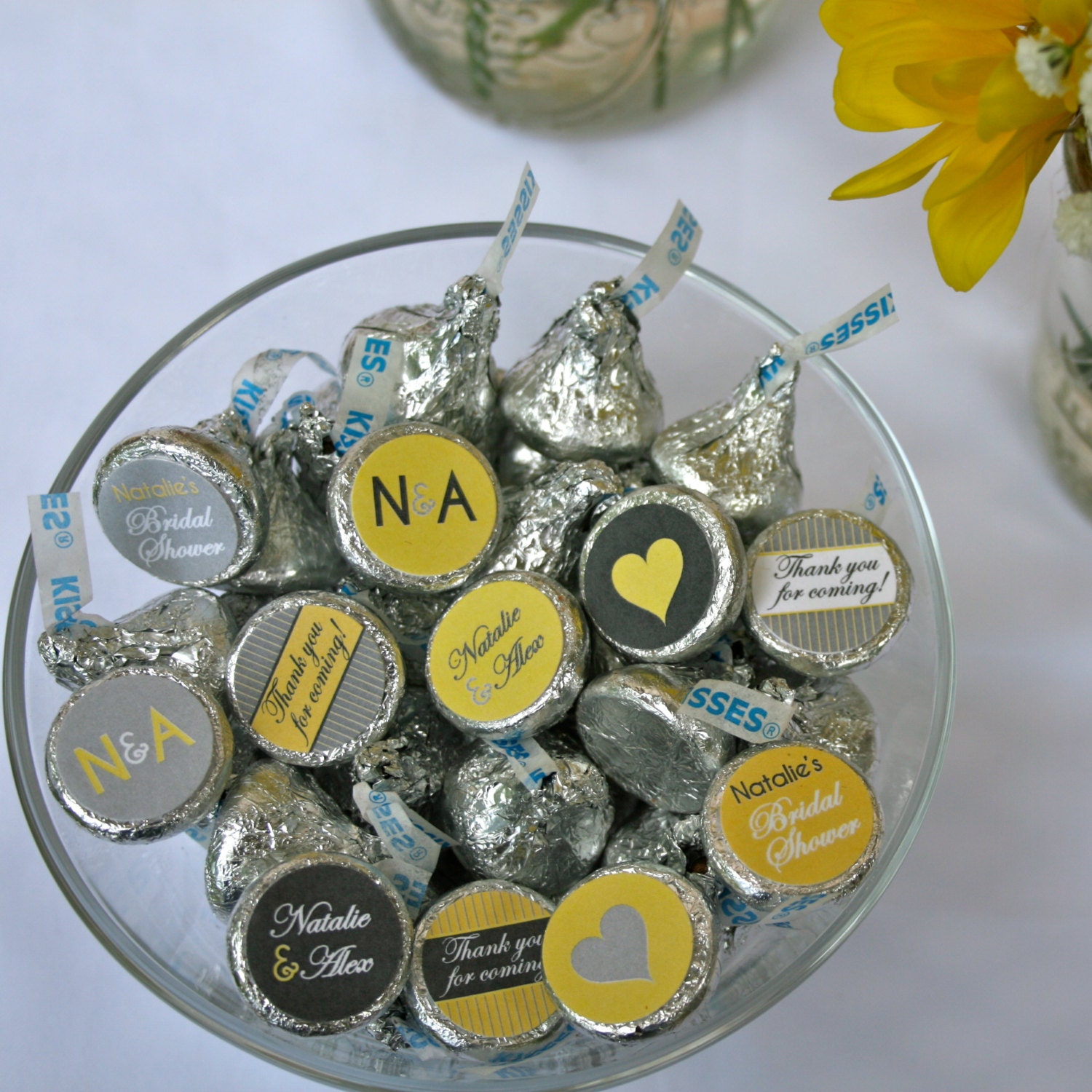 Bridal Shower Hershey Kiss Labels- Yellow and Grey- print your own Il_570xn