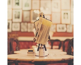 cafe sacher coffee photo print - whimsical fine art food photography, print, restaurant, austria, table, chair, menu - 14x11