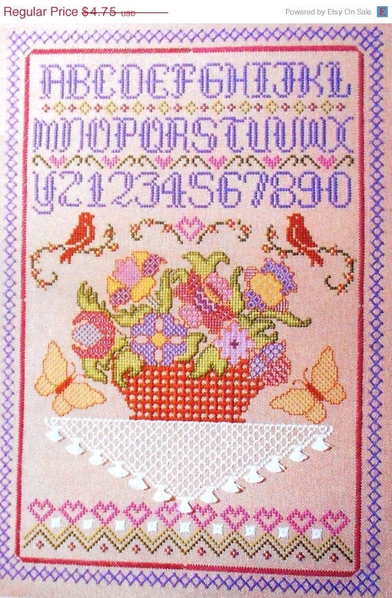 Barbara Sestok HERITAGE SAMPLER Flowers Floral Basket - Counted Cross Stitch Pattern Chart