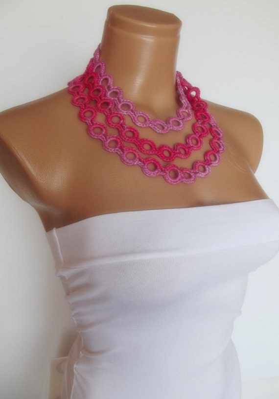 hand crochet infinity loop circle scarf necklace christmas gift for her hot pink