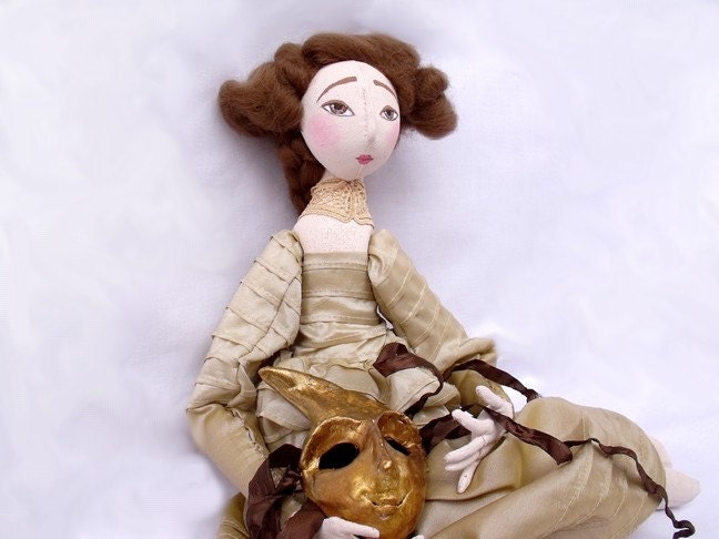 OOAK  art doll Handmade Soft Sculpture Fabric Art Doll gold  handsewn handpainted romantic Mothers Day cloth doll princess
