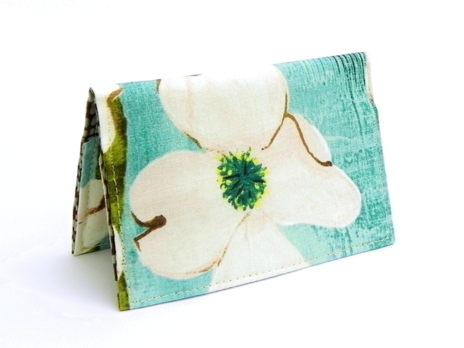 Business Card Holder - Turquoise, white and yellow flowers