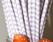 25 Lilac Lavender Chevron Paper Straws,   Grey drinking straws  - Wedding, Baby Shower, Birthday, Chevron party Supplies Made In Usa