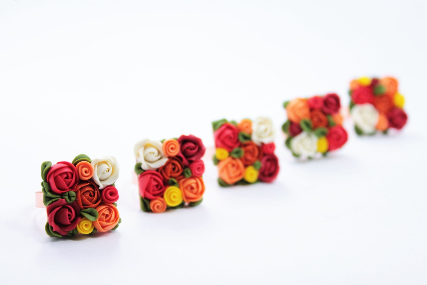 Floral Ring - Flowers -- Green, White, Red,  Yellow, Orange
