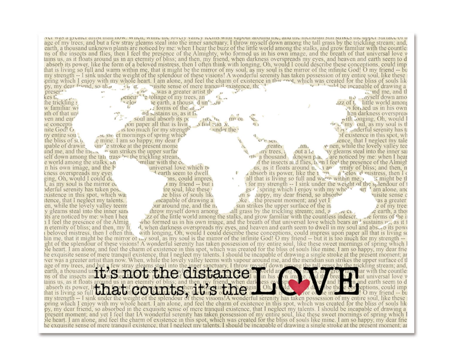 It's the Love that Counts - Long Distance Love Digital Typography Art Poster Print