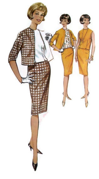 Vintage 1960's Women's Sewing Pattern Butterick 2135 Mad Men Sleeveless Overblouse Unlined Cardigan and Sheath Wiggle Skirt Size 10 Bust 31"