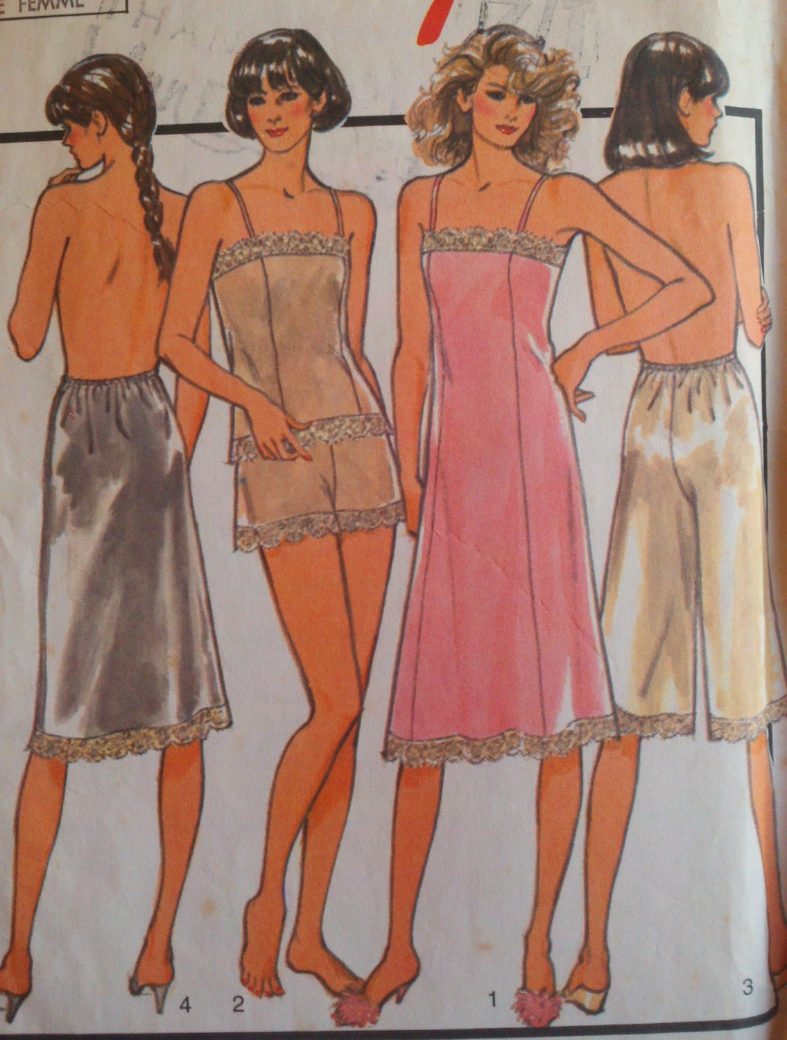 1980s Vintage Womens Sewing Pattern Slips Camisole Panties Style 4839 Bust 34-36-38"