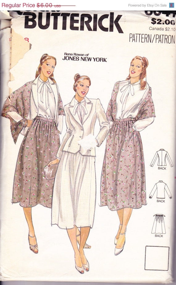 SALE Butterick 6041 Womens Sewing Pattern Button Down Blouse Flared Skirt Blazer Jacket and Shawl Sizes 8  Bust 31.5"
