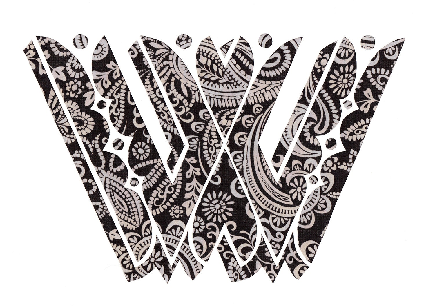 Initial Art Deco Letter W - Original Paper Cutting - Wedding - Anniversary  - Birth - COLOR CHOICE