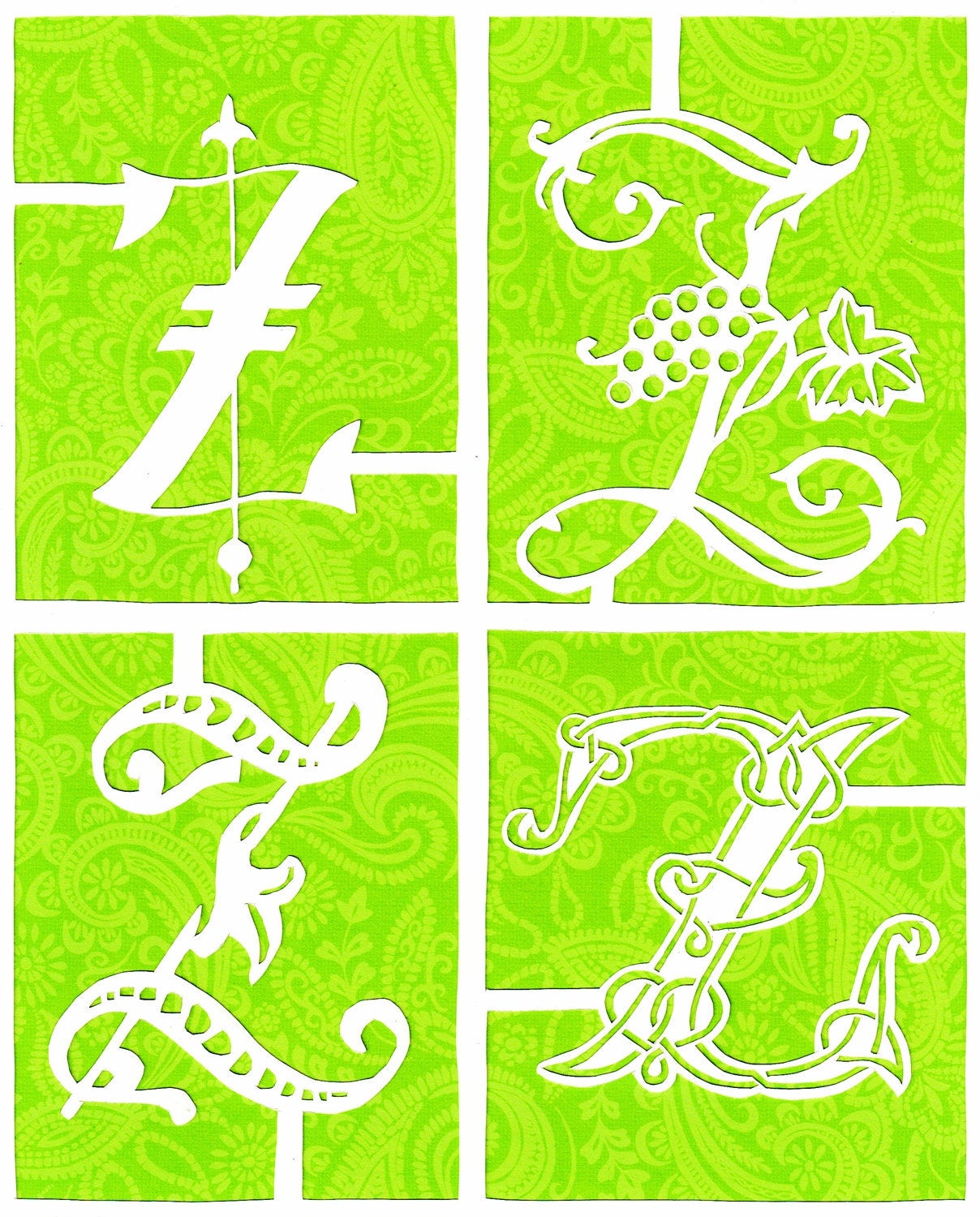 The Letter Z - Handmade Original Paper Cutting - Alphabet  - YOUR COLOR CHOICES 4  fonts of the letter Z - 8"x10"