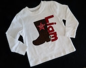 Boy, baby, toddler western shirt - brown and red cowboy boot with bandanna star with button spur personalized with name- sizes NB - 16
