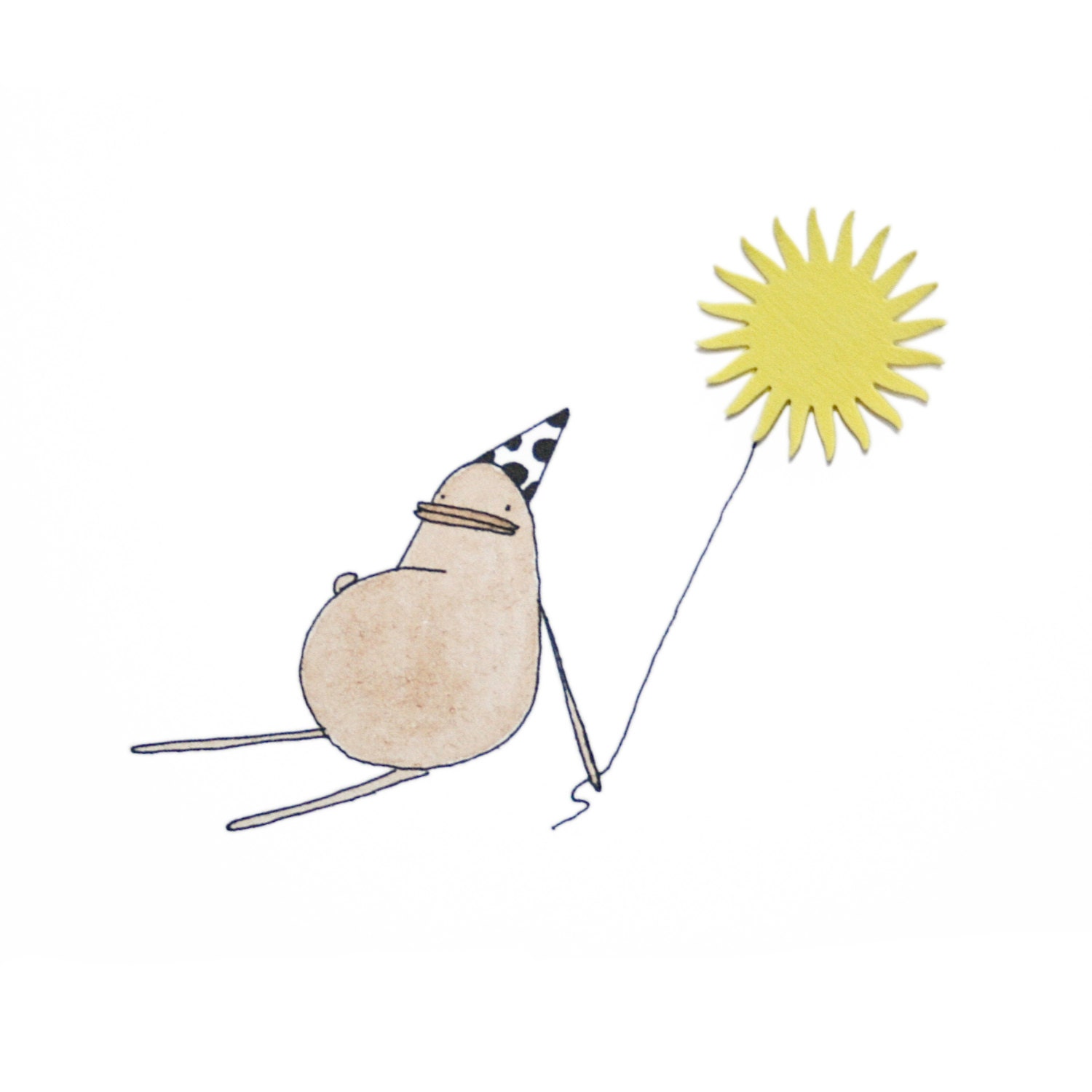 Cute Birthday Card - Happy Birthday Poosac with Yellow Sun Balloon, Party, Spring, Neon, Birthday Hat, Polkadot