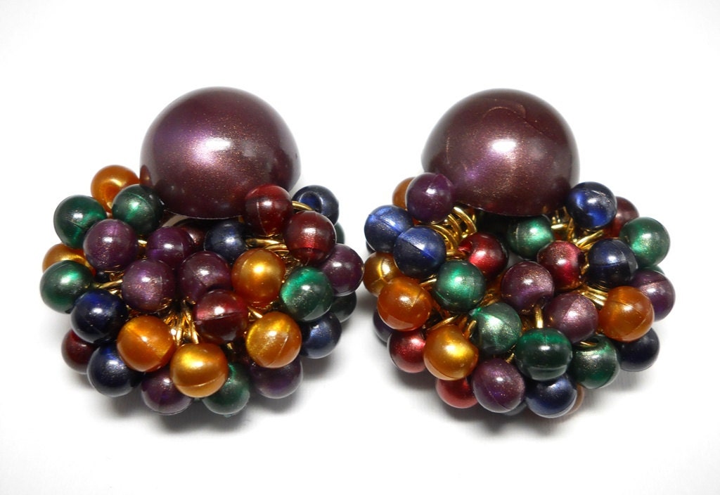 Vintage Art Deco Jewel Tone Button Style Earrings