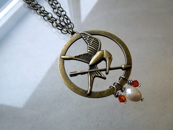 Hunger Games - Mockingjay Necklace - Girl on Fire - Fire is Catching - Long Necklace
