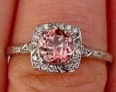 Engagement Ring Pale Peach Tourmaline in 14k Gold and Diamond Halo October Birthstone Gemstone Jewelry Morganite Alternative