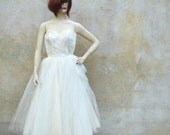 1950s bomshell strapless wedding dress- 50s Harry Keiser full skirt party prom white wedding dress- extra small